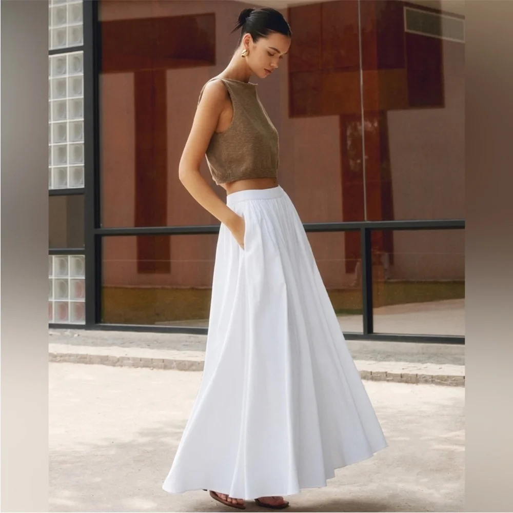 Commense Cotton Pleated Maxi Skirt - Picture 1 of 4